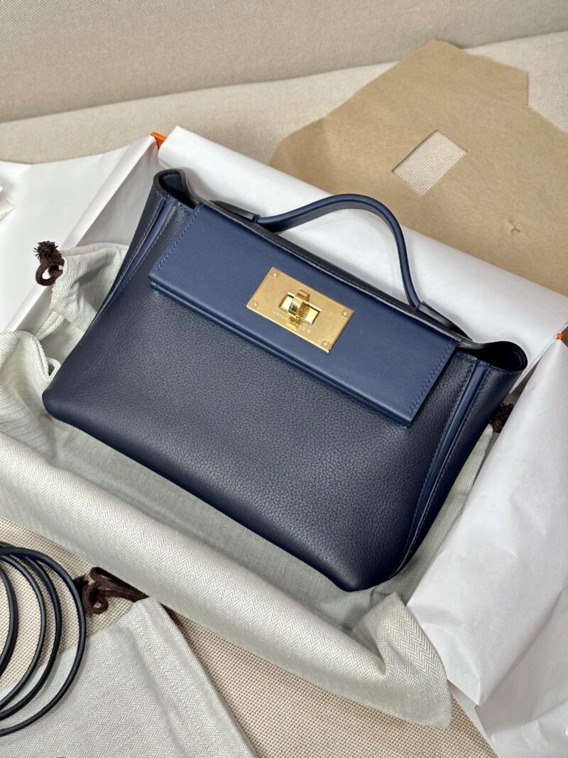 Hermès Mini Kelly 2424 Evercolor & Swift Blue Nuit & Blue Navy Gold Hardware - Image 3