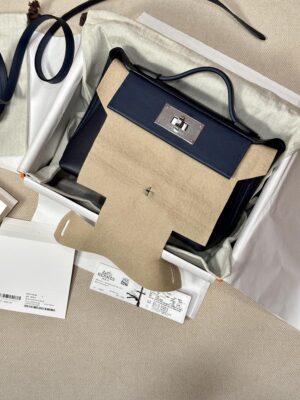 Hermès Mini Kelly 2424 Evercolor & Swift Blue Nuit & Blue Navy Silver Hardware