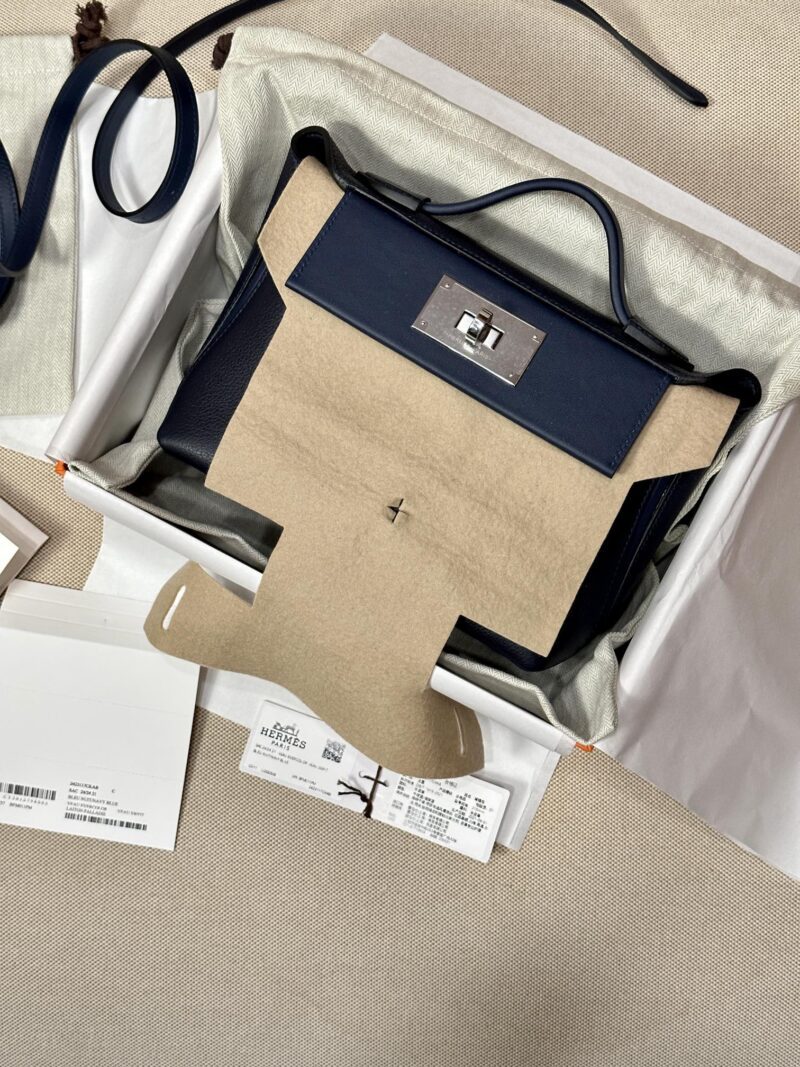 Hermès Mini Kelly 2424 Evercolor & Swift Blue Nuit & Blue Navy Silver Hardware