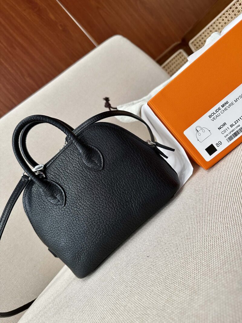 Hermès Mini Bolide 18 Chevre Noir Silver Hardware