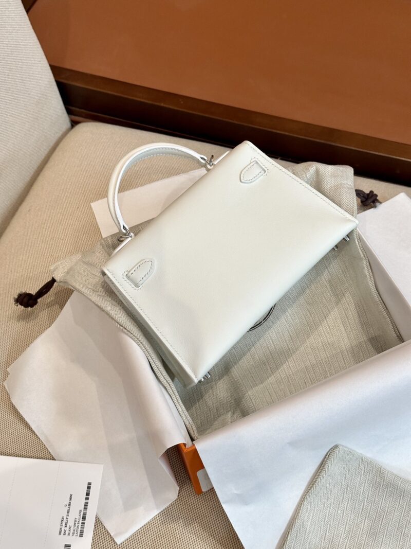 Hermès Mini Kelly Swift Blanc Silver Hardware - Image 8