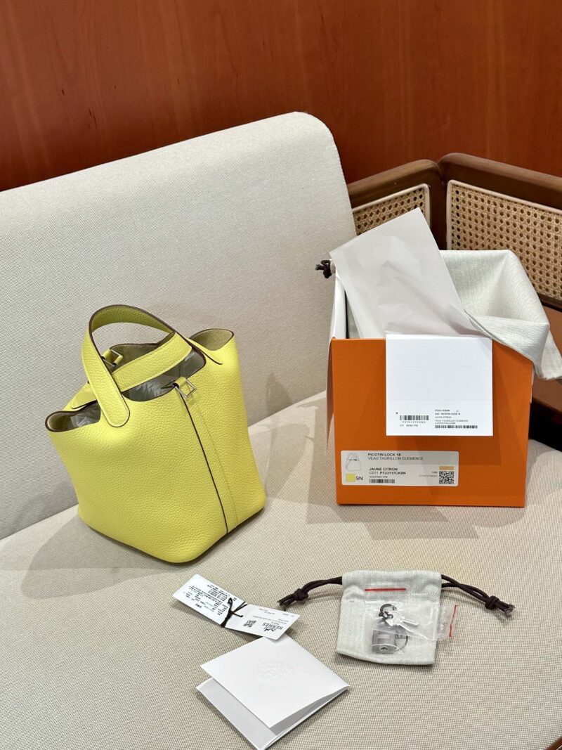 Hermès Picotin 18 Clemence Jaune Citron Silver Hardware - Image 3