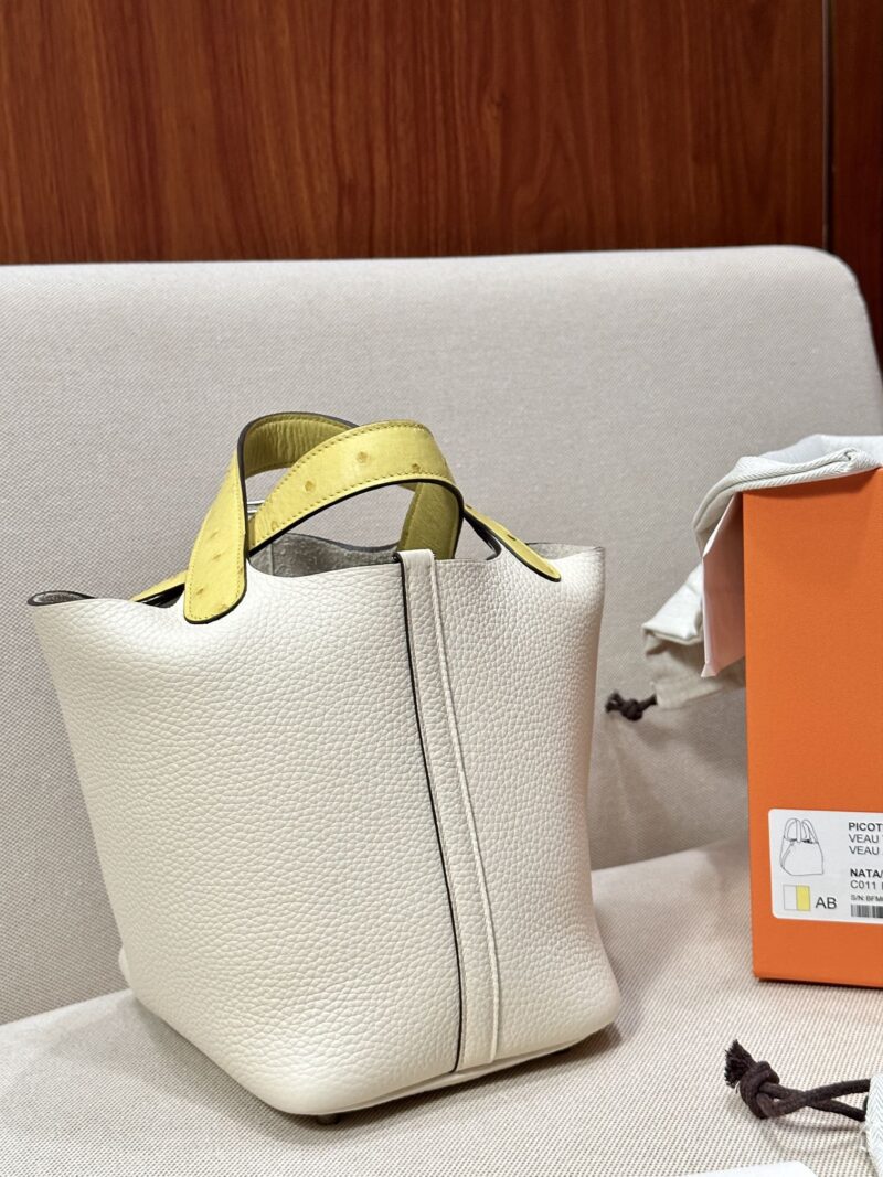 Hermès Picotin 18 Taurillon Clemence & Ostrich Nata & Lime Silver Hardware - Image 3