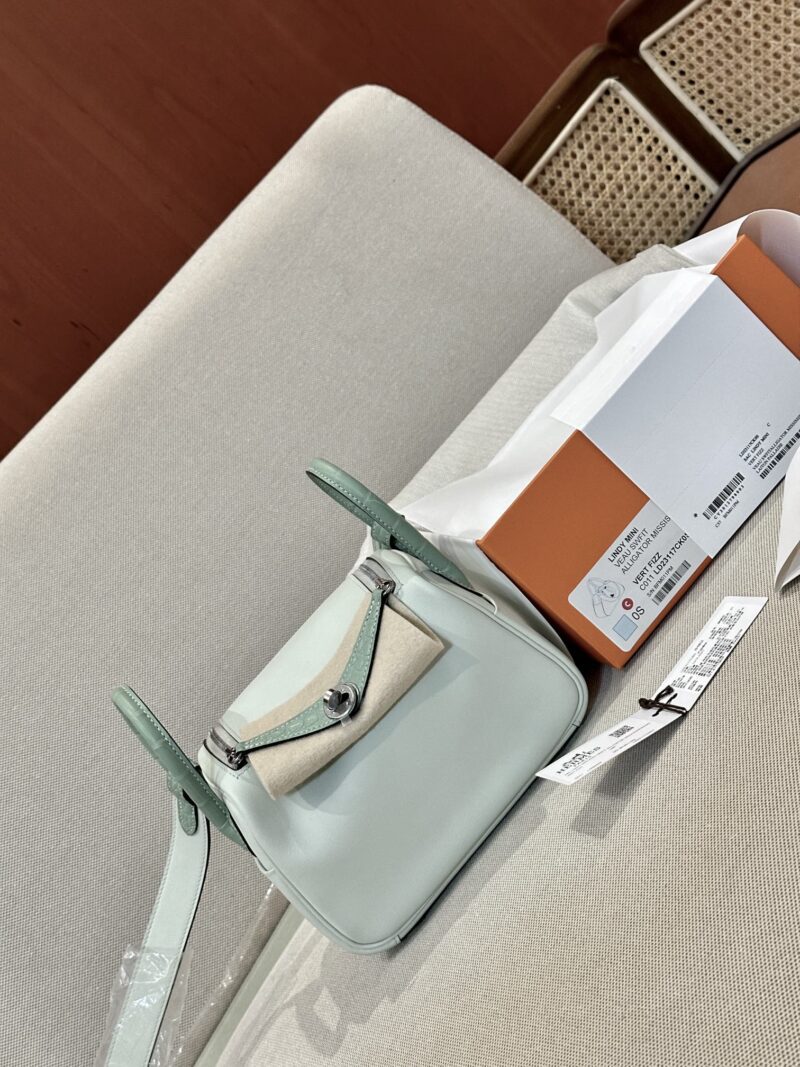 Hermès Mini Lindy 19 Swift & Crocodile Vert Fizz Silver Hardware - Image 4