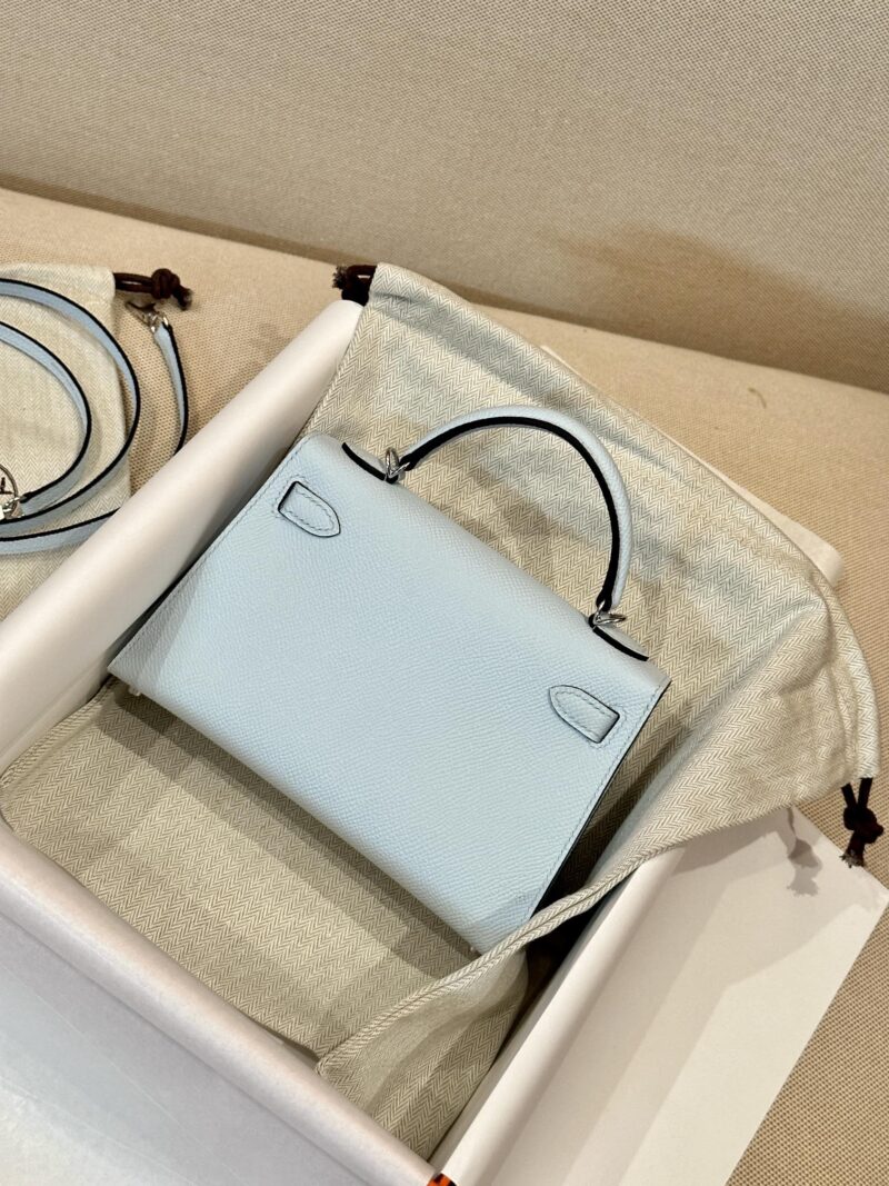 Hermès Mini Kelly 19 Epsom Blue Brume Silver Hardware - Image 6