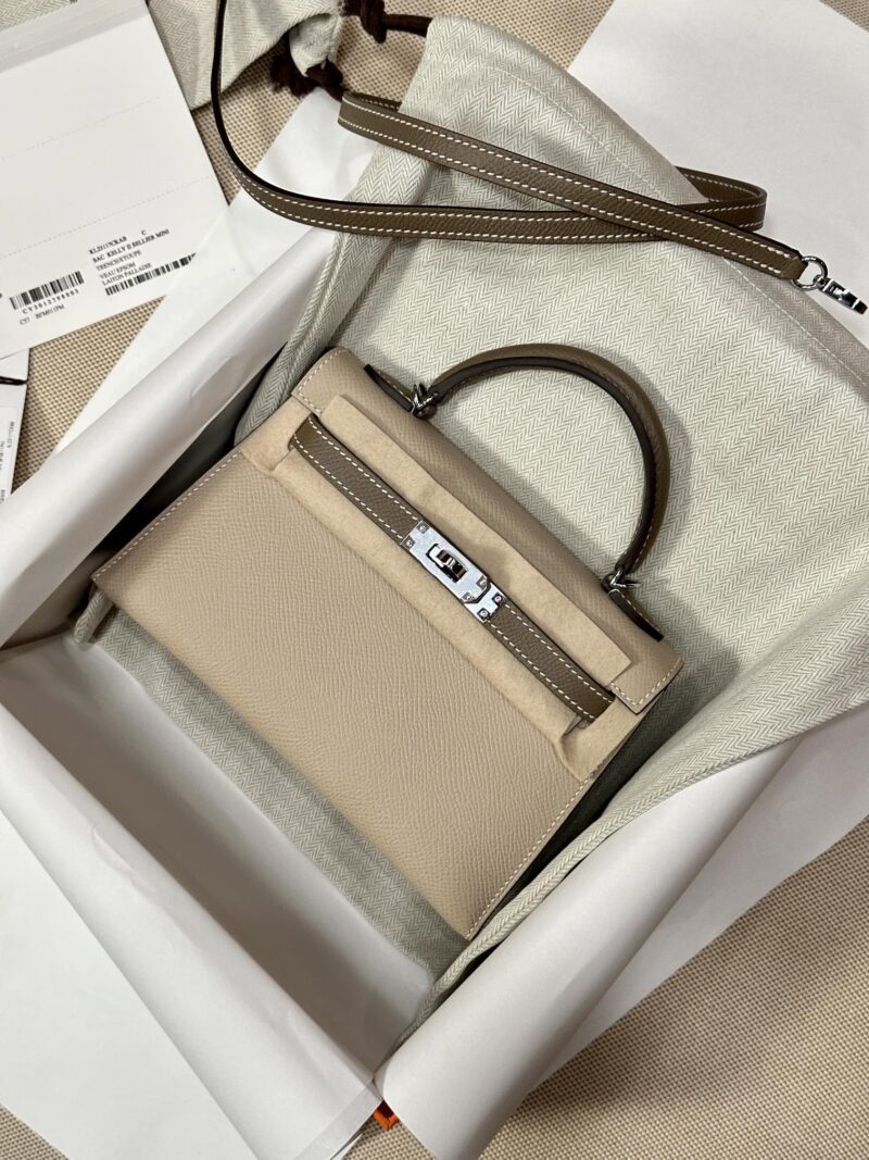 Hermès Mini Kelly 19 Epsom Gris Trench & Etoupe Silver Hardware