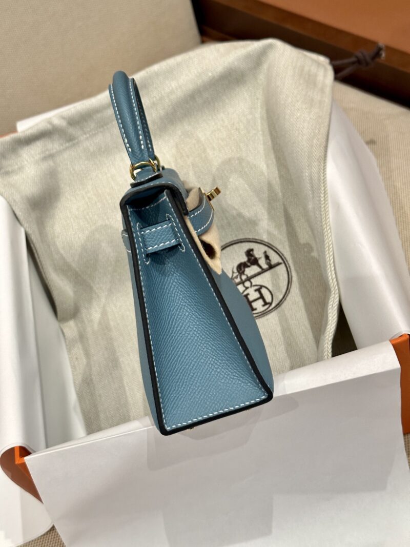 Hermès Mini Kelly 19 Epsom New Blue Jean Gold Hardware - Image 7