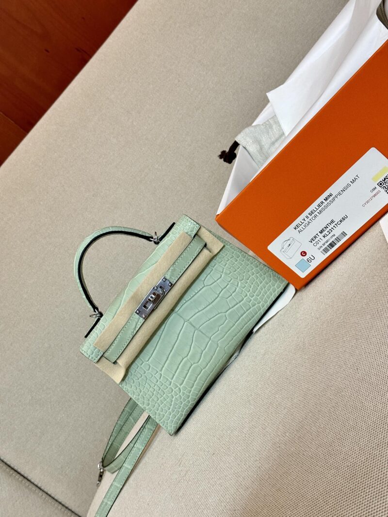 Hermès Mini Kelly 19 Matte Crocodile Vert D'eau Silver Hardware - Image 3