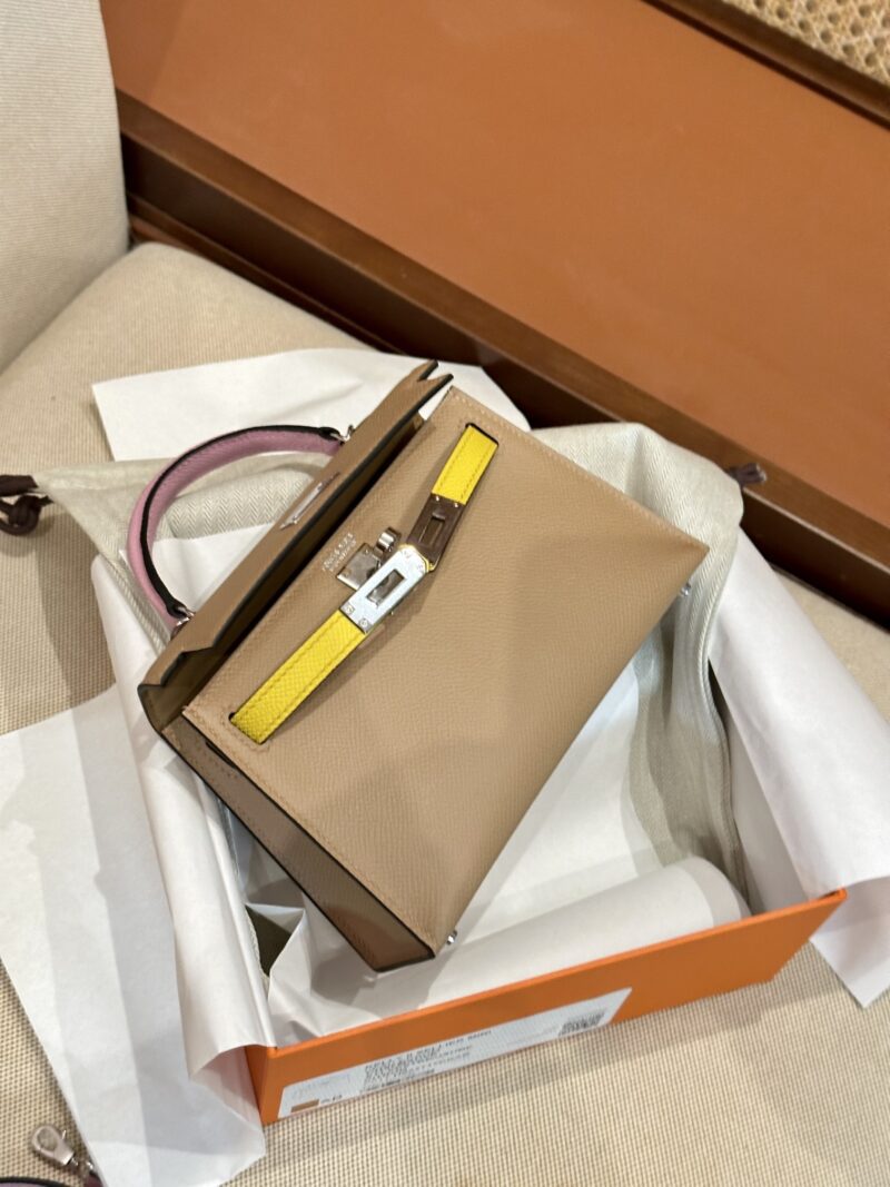 Hermès Mini Kelly Epsom Chai & Mauve Sylvestre & Jaune Citron Silver Hardware - Image 3
