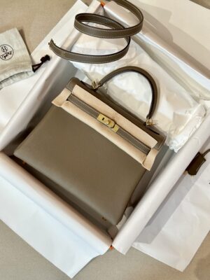 Hermès Kelly 25 Evercolor Etoupe Gold Hardware