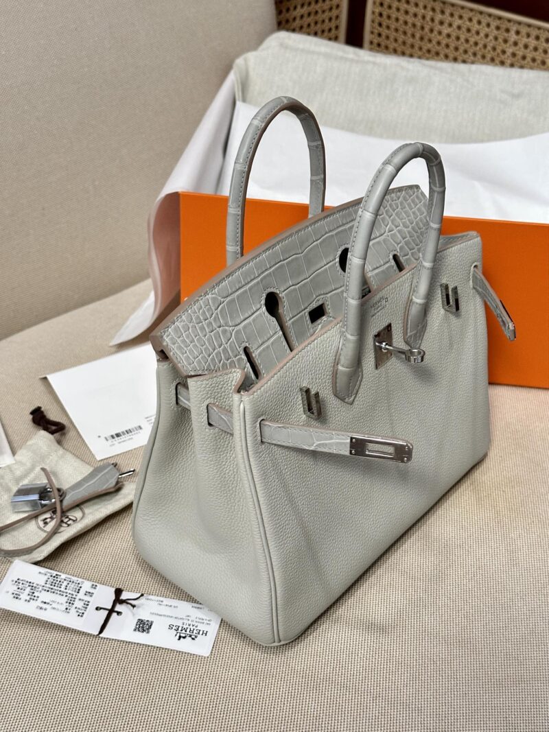Hermès Birkin 25 Gris Pearl Crocodile, Togo Palladium Hardware - Image 5