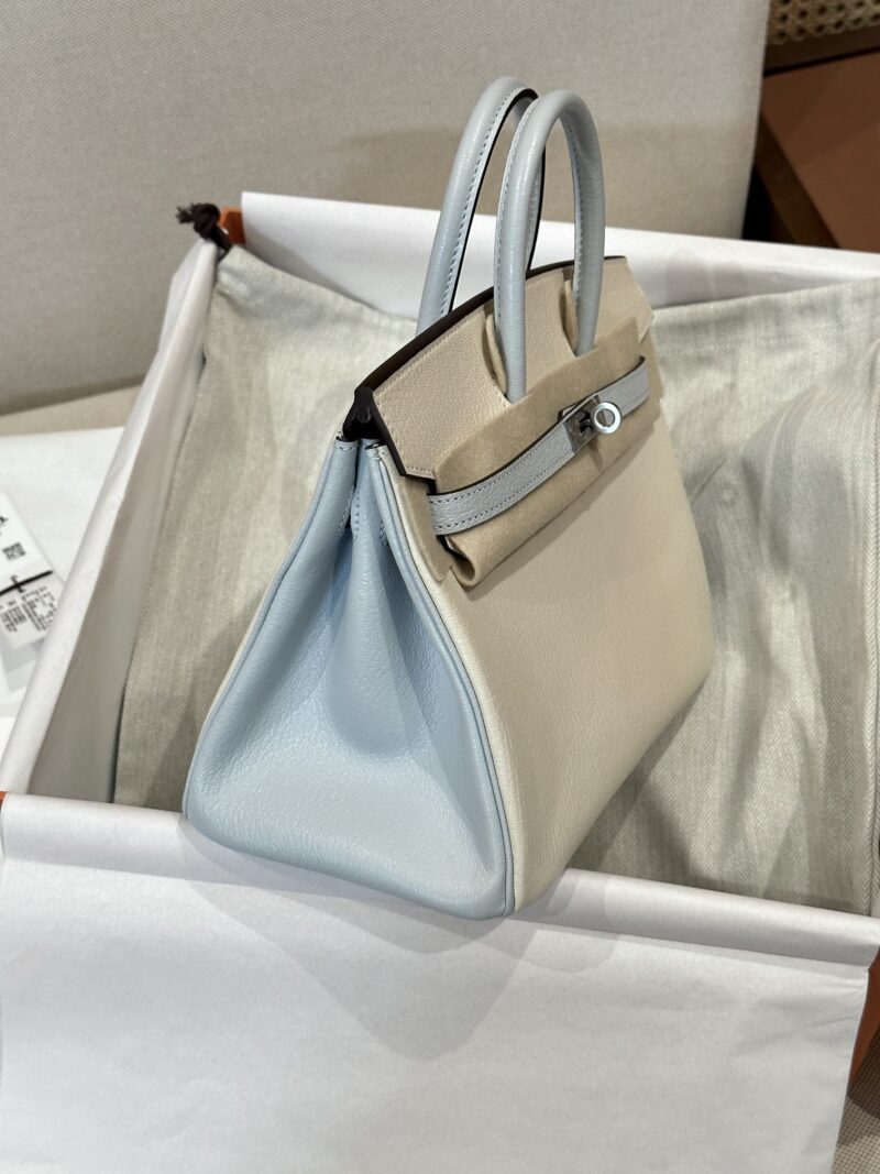 Hermès Birkin 25 Nata, Blue Brume Chevre Palladium Hardware - Image 6