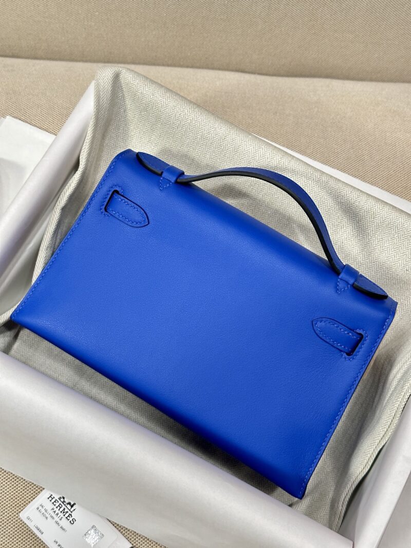 Hermès Kelly Pochette Blue Royal Swift Palladium Hardware