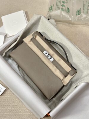Hermès Kelly Pochette Gris Asphalt, Jaune Poussin Epsom Palladium Hardware