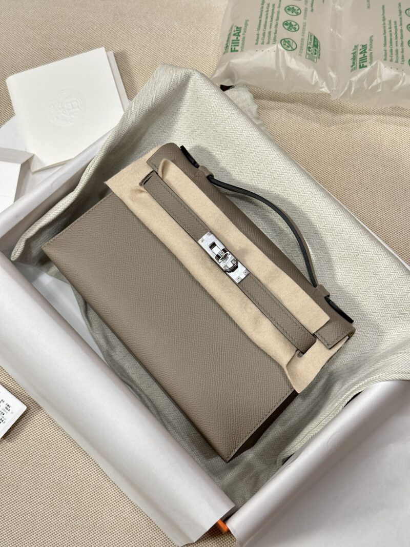Hermès Kelly Pochette Gris Asphalt, Jaune Poussin Epsom Palladium Hardware