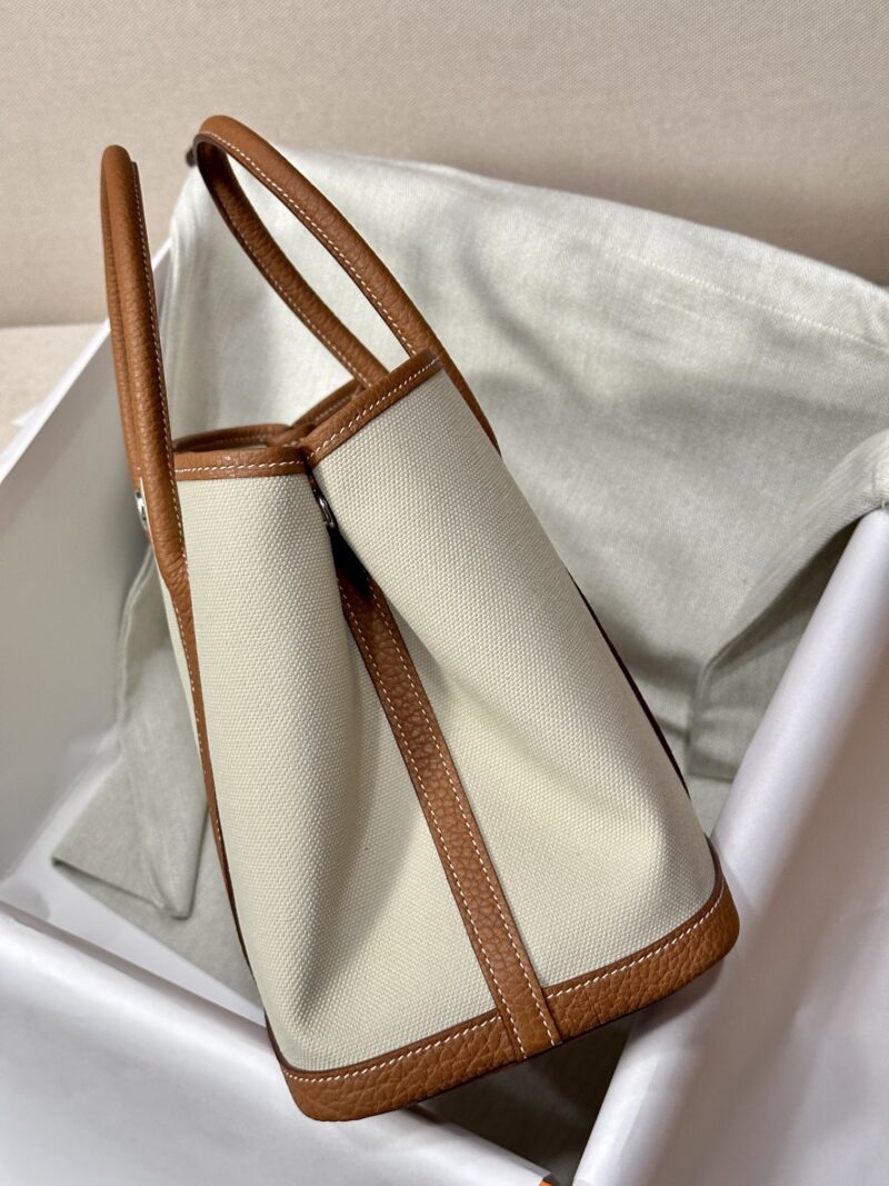 Hermès Garden Party 30 Canvas & Togo Beton & Gold Gold Hardware - Image 4
