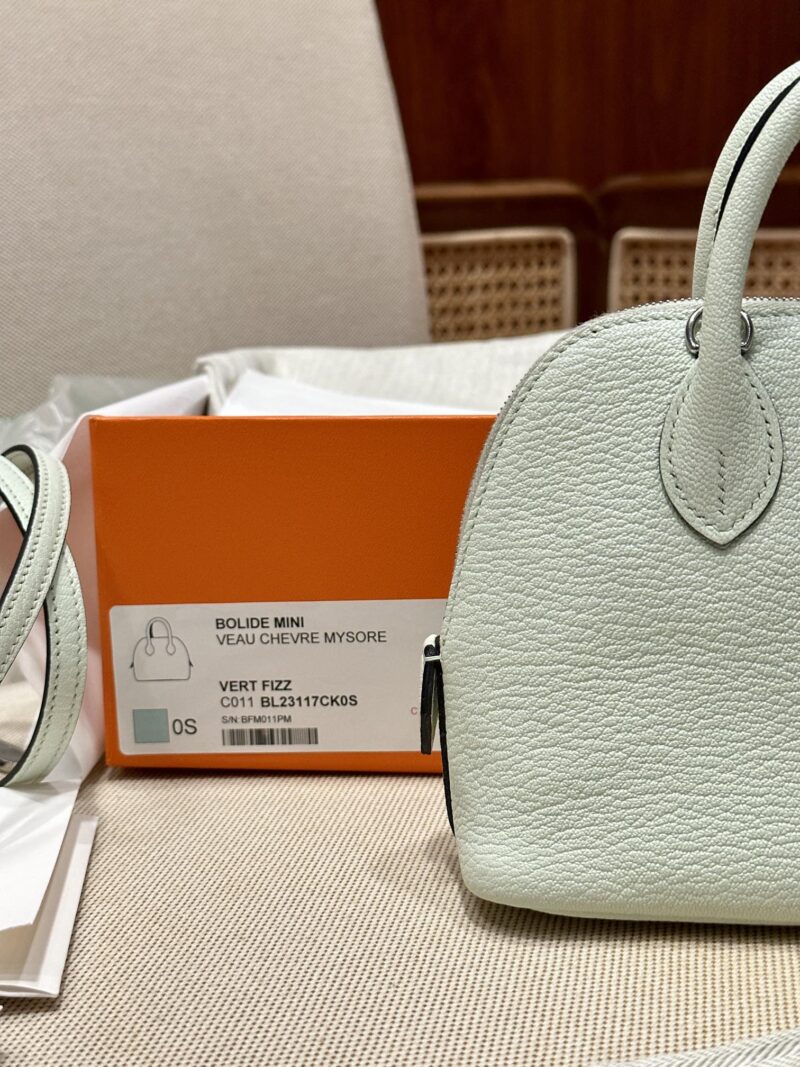 Hermès Mini Bolide 18 Chevre Vert Fizz Silver Hardware