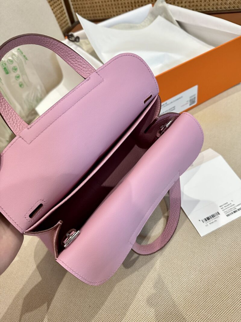 Hermès Halzan 25 Taurillon Clemence & Swift Mauve Sylvestre Silver Hardware - Image 5