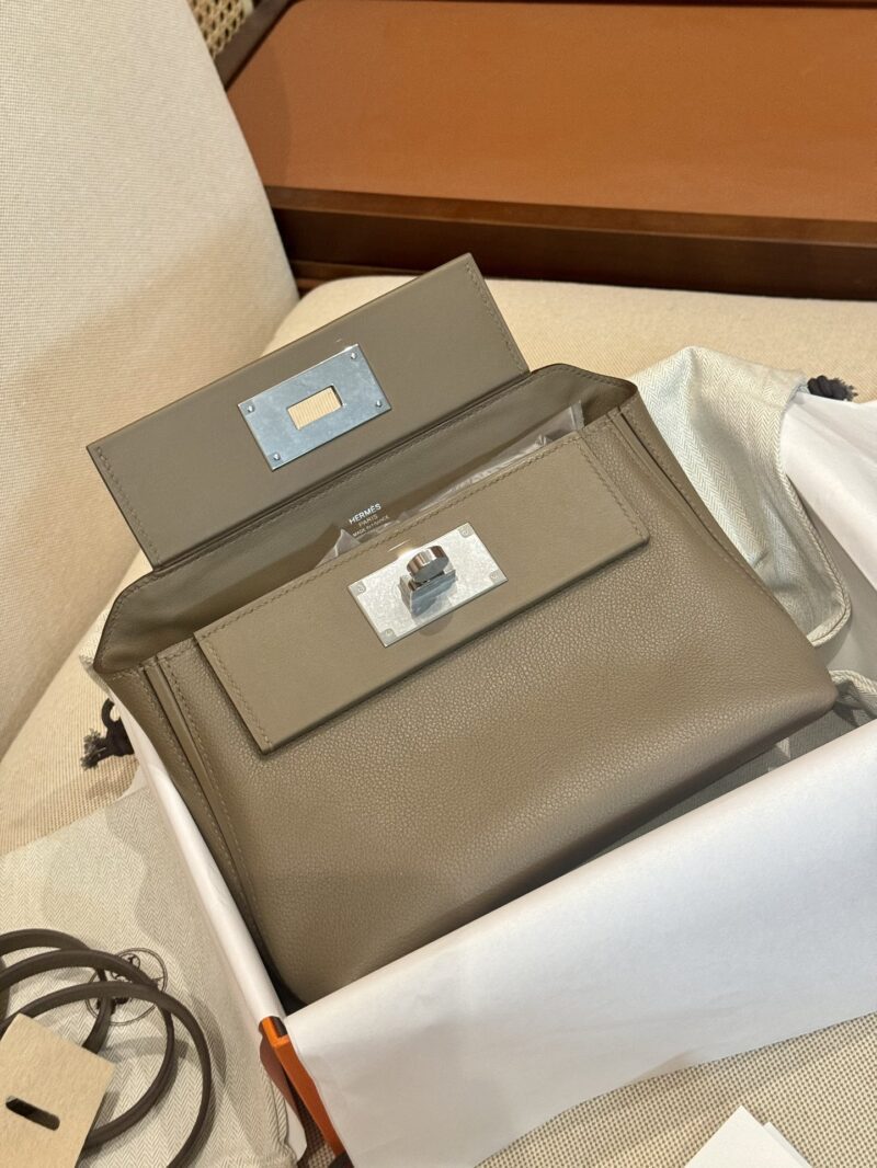 Hermès Mini Kelly 2424 Evercolor & Swift Etoupe Silver Hardware - Image 5