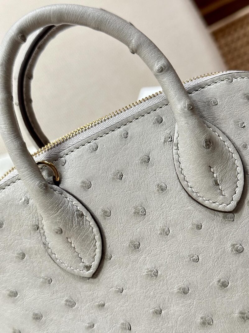 Hermès Mini Bolide 18 Ostrich Gris Pearl Gold Hardware