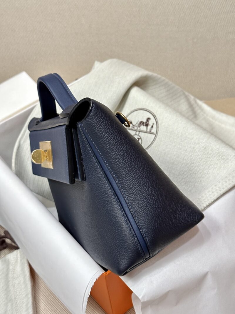 Hermès Mini Kelly 2424 Evercolor & Swift Blue Nuit & Blue Navy Gold Hardware - Image 5