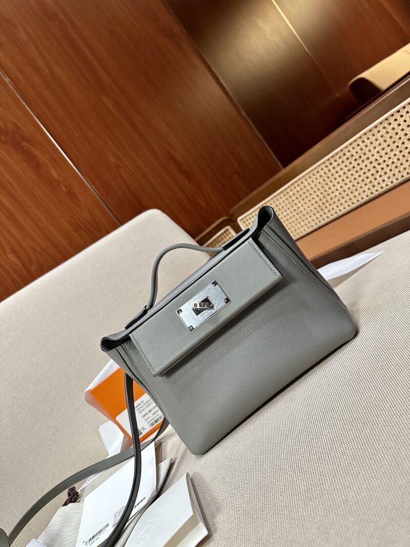 Hermès Mini Kelly 2424 Evercolor & Swift Gris Meyer Silver Hardware - Image 3