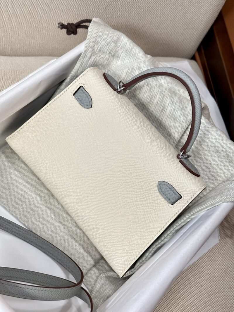Hermès Mini Kelly 19 Epsom Craie & Blue Glacier Silver Hardware - Image 5
