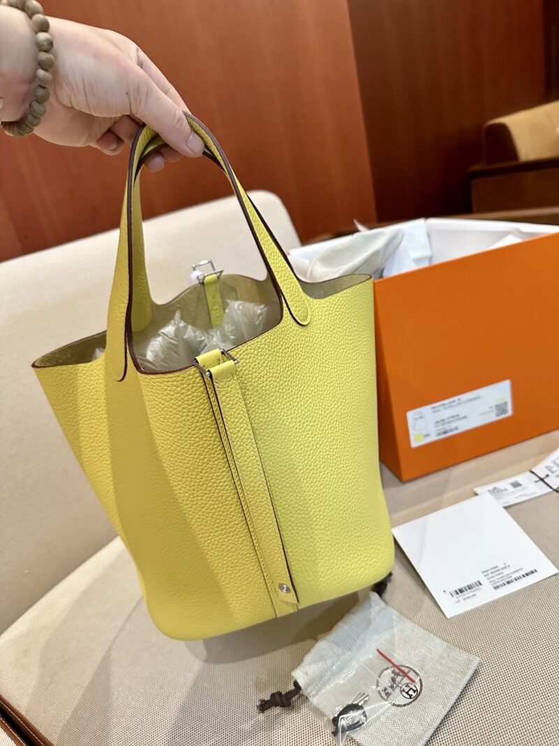 Hermès Picotin 22 Taurillon Clemence Jaune Citron Silver Hardware - Image 3