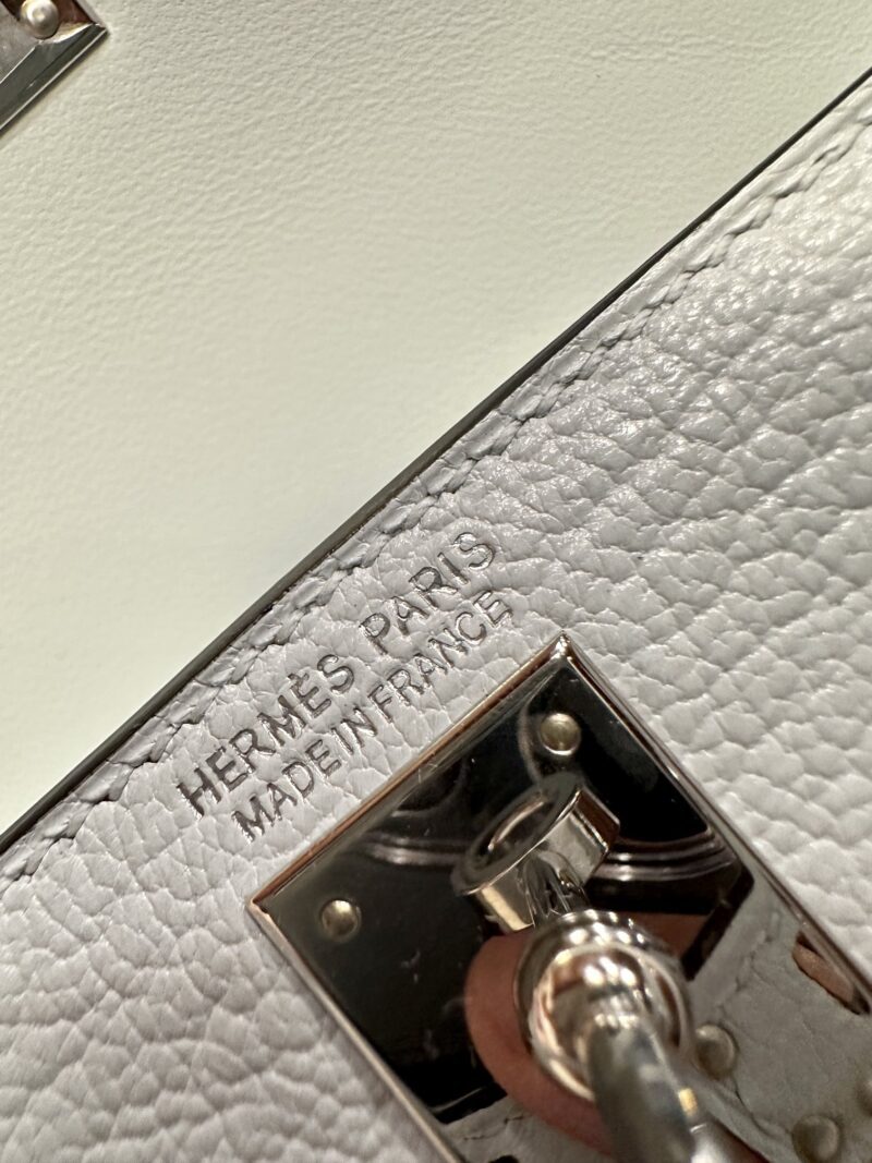 Hermès Mini Kelly Chevre Blue Brume Silver Hardware - Image 13
