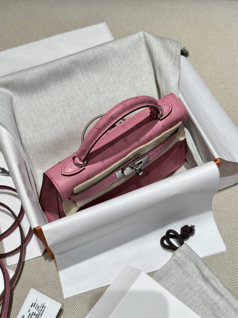 Hermès Mini Kelly Ostrich Rose Bubble Silver Hardware - Image 3