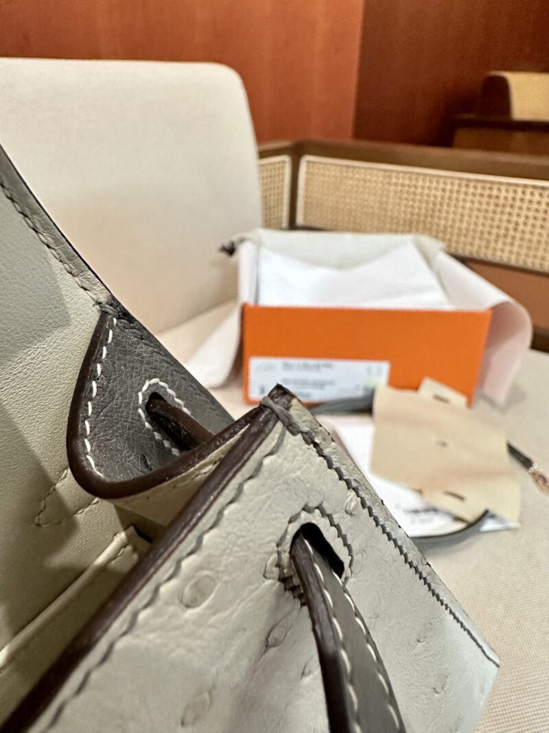 Hermès Mini Kelly 19 Ostrich Beton & Gris Asphalt Gold Hardware - Image 17