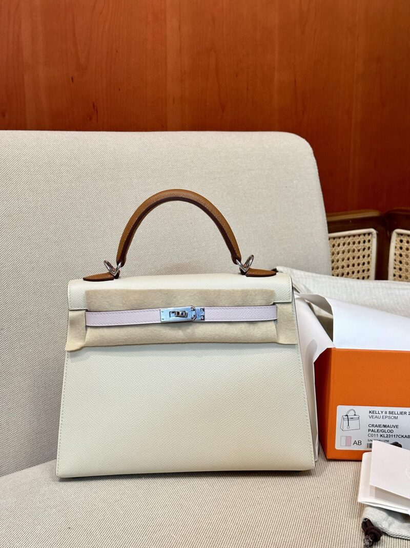 Hermès Kelly 25 Epsom Craie, Mauve Pale Silver Hardware - Image 3