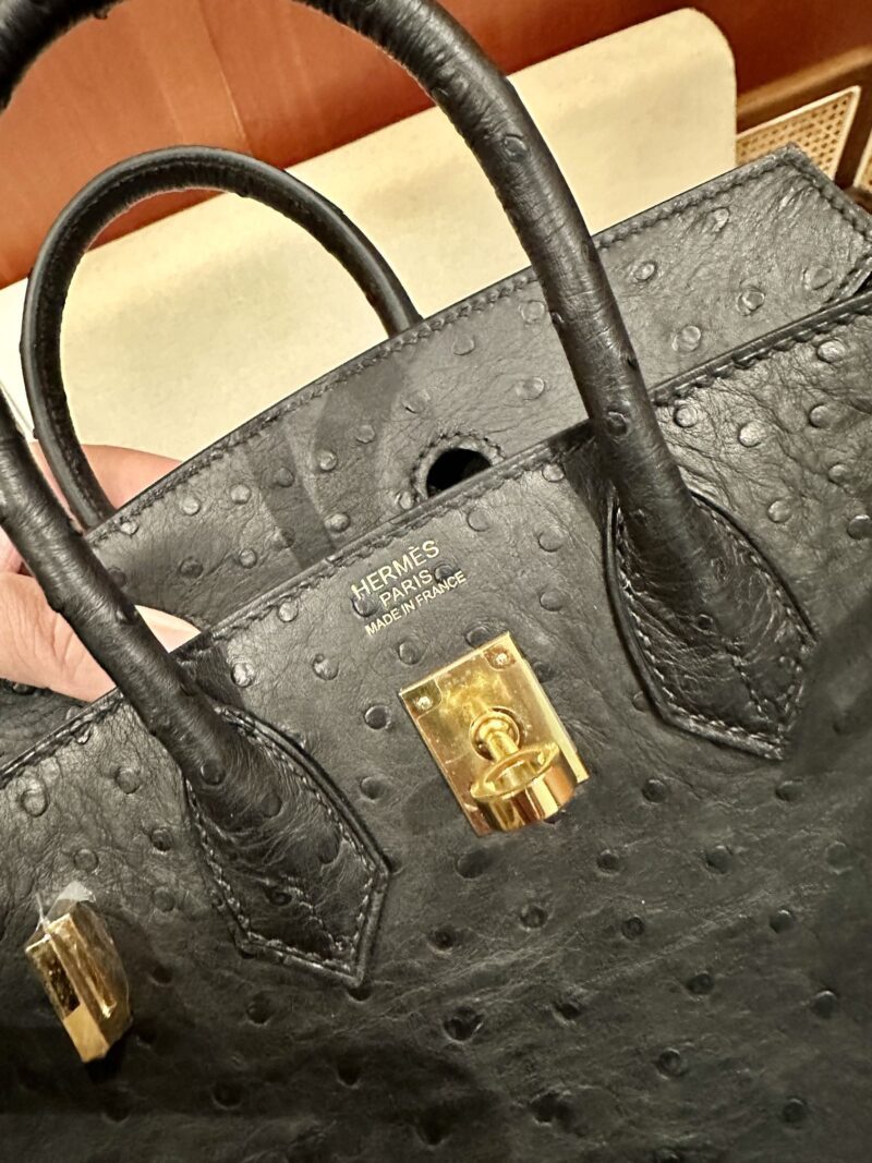 Hermès Birkin 25 Noir, Gold Ostrich Gold Hardware - Image 8