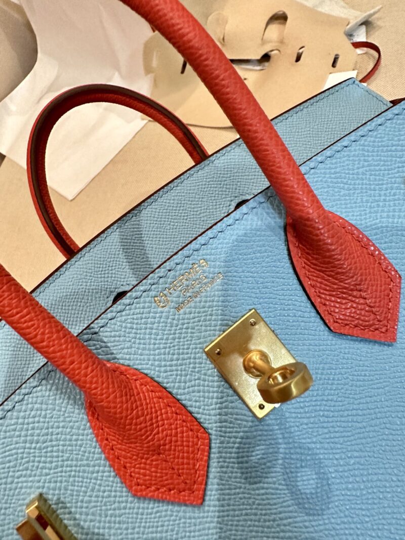 Hermès Birkin 25 Blue Celeste, Feu Orange Epsom Gold Hardware - Image 10