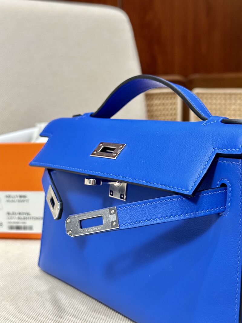 Hermès Kelly Pochette Blue Royal Swift Palladium Hardware