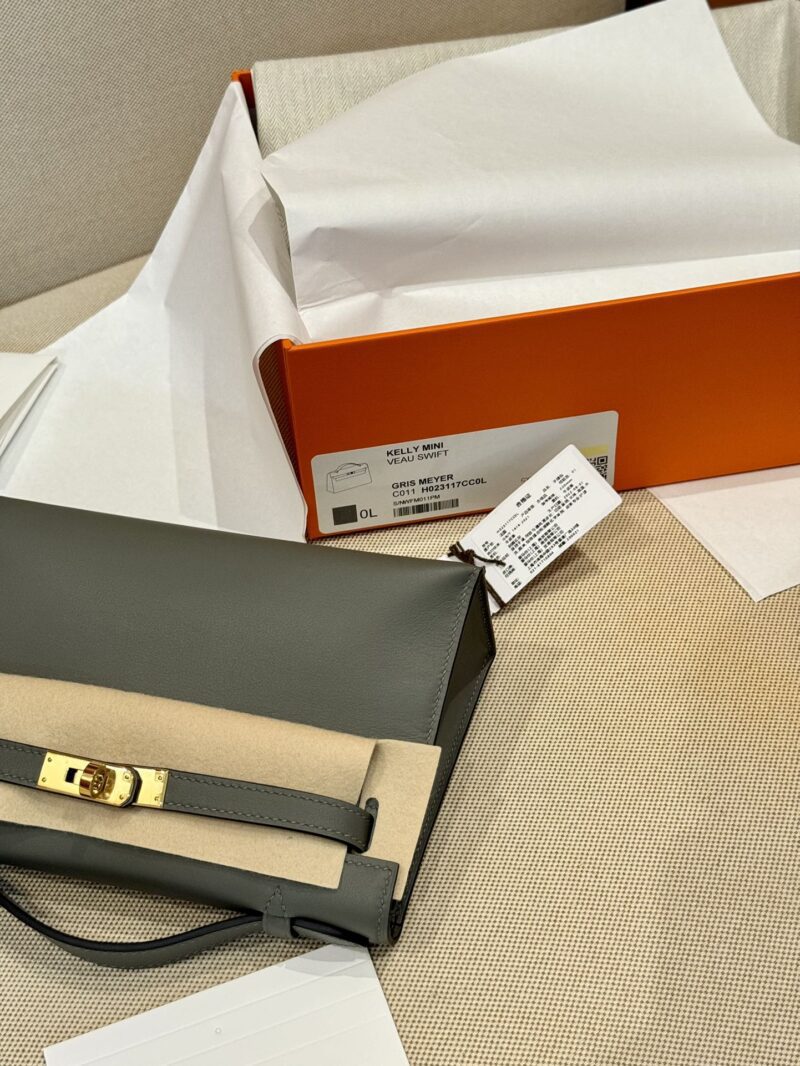 Hermès Kelly Pochette Gris Meyer, Gold Swift Gold Hardware
