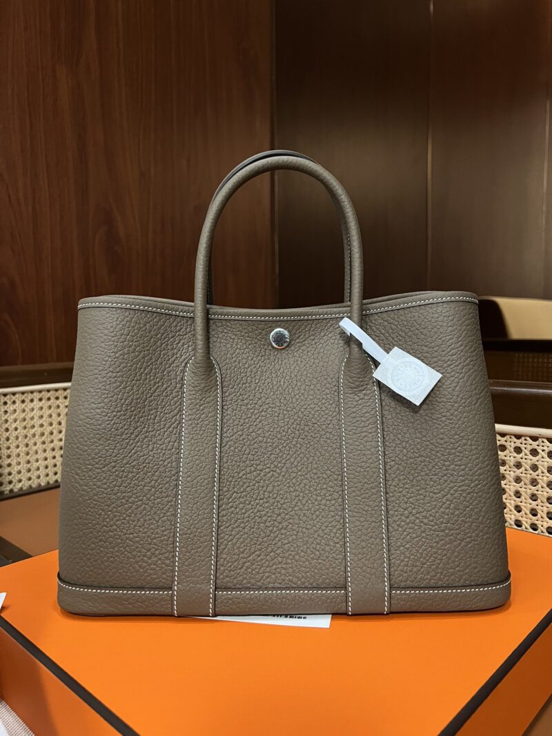 Hermès Garden Party 30 Taurillon Clemence Etoupe Silver Hardware - Image 3