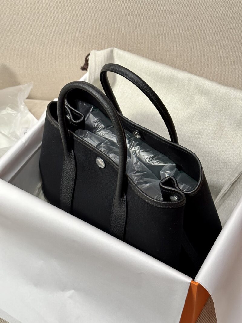 Hermès Garden Party 30 Canvas & Togo Noir Silver Hardware - Image 8