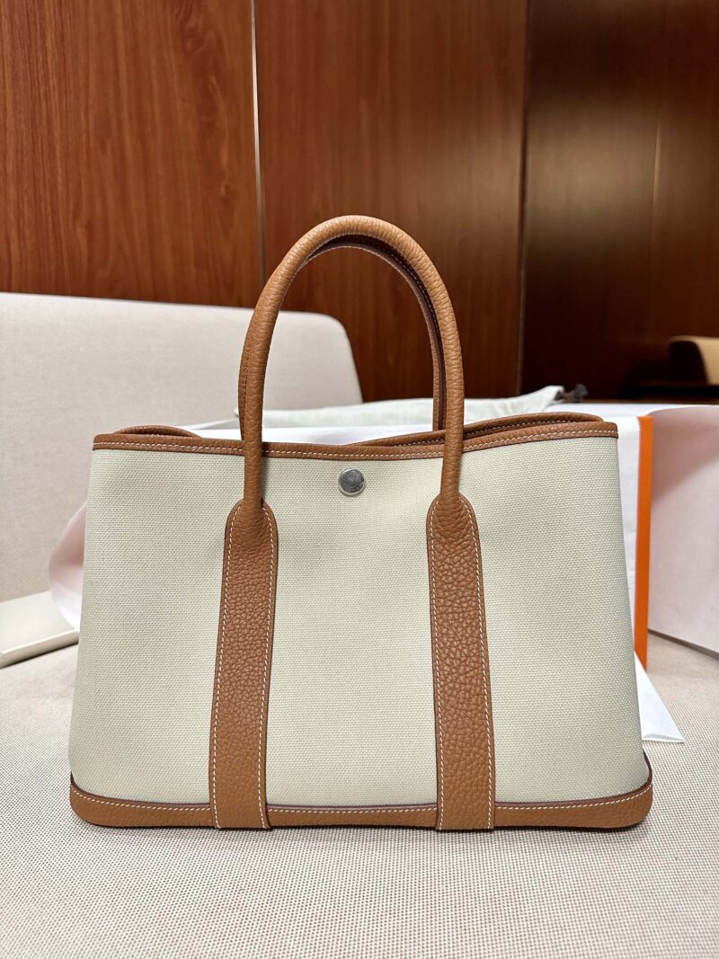 Hermès Garden Party 30 Canvas & Togo Beton & Gold Gold Hardware - Image 2
