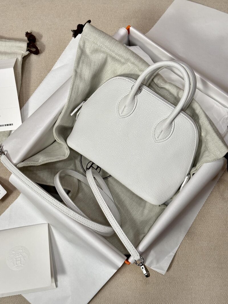 Hermès Mini Bolide 18 Chevre Blanc Silver Hardware