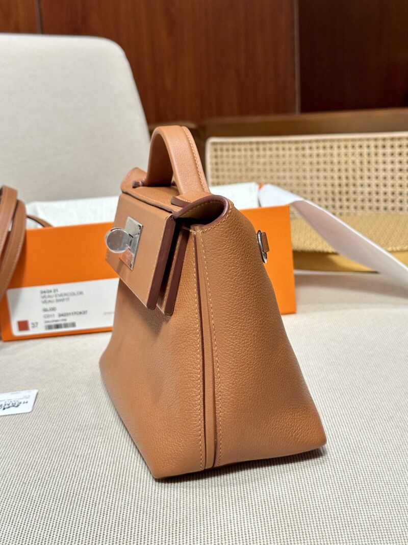 Hermès Mini Kelly 2424 Evercolor & Swift Gold Silver Hardware - Image 4