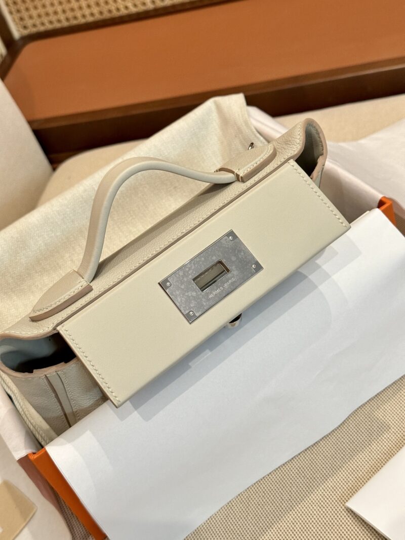 Hermès Mini Kelly 2424 Evercolor & Swift Beton Silver Hardware - Image 4