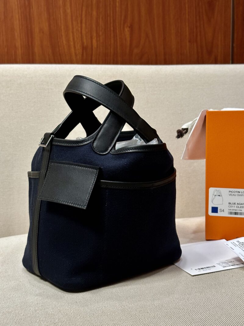 Hermès Picotin Cargo 18 Canvas & Leather Deep Blue & Noir Gold Hardware - Image 5