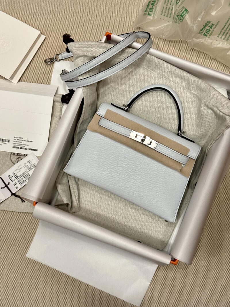 Hermès Mini Kelly Chevre Blue Brume Silver Hardware - Image 2