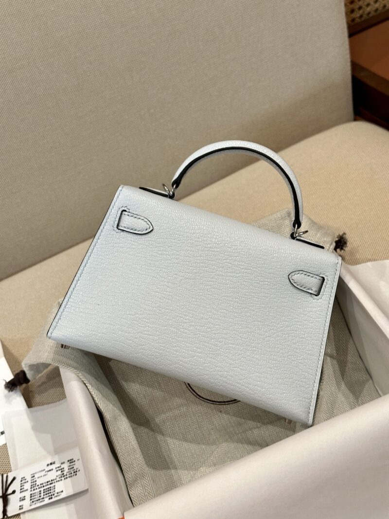 Hermès Mini Kelly Chevre Blue Pale Silver Hardware - Image 9