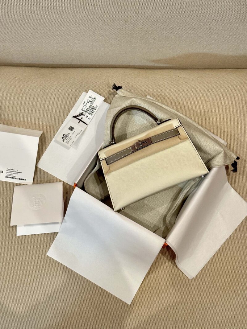 Hermès Mini Kelly 19 Epsom Craie & Gris Asphalt Silver Hardware