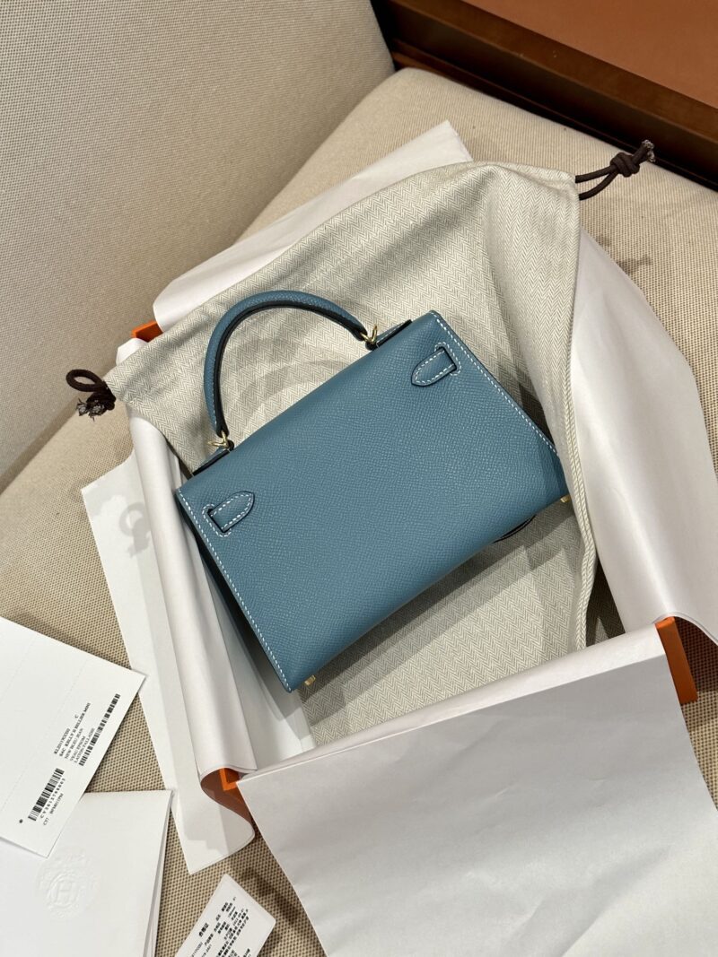 Hermès Mini Kelly 19 Epsom New Blue Jean Gold Hardware - Image 9