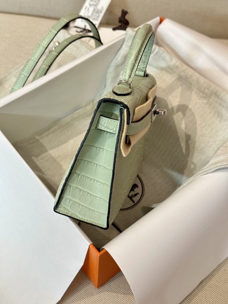 Hermès Mini Kelly 19 Matte Crocodile Vert D'eau Silver Hardware - Image 5