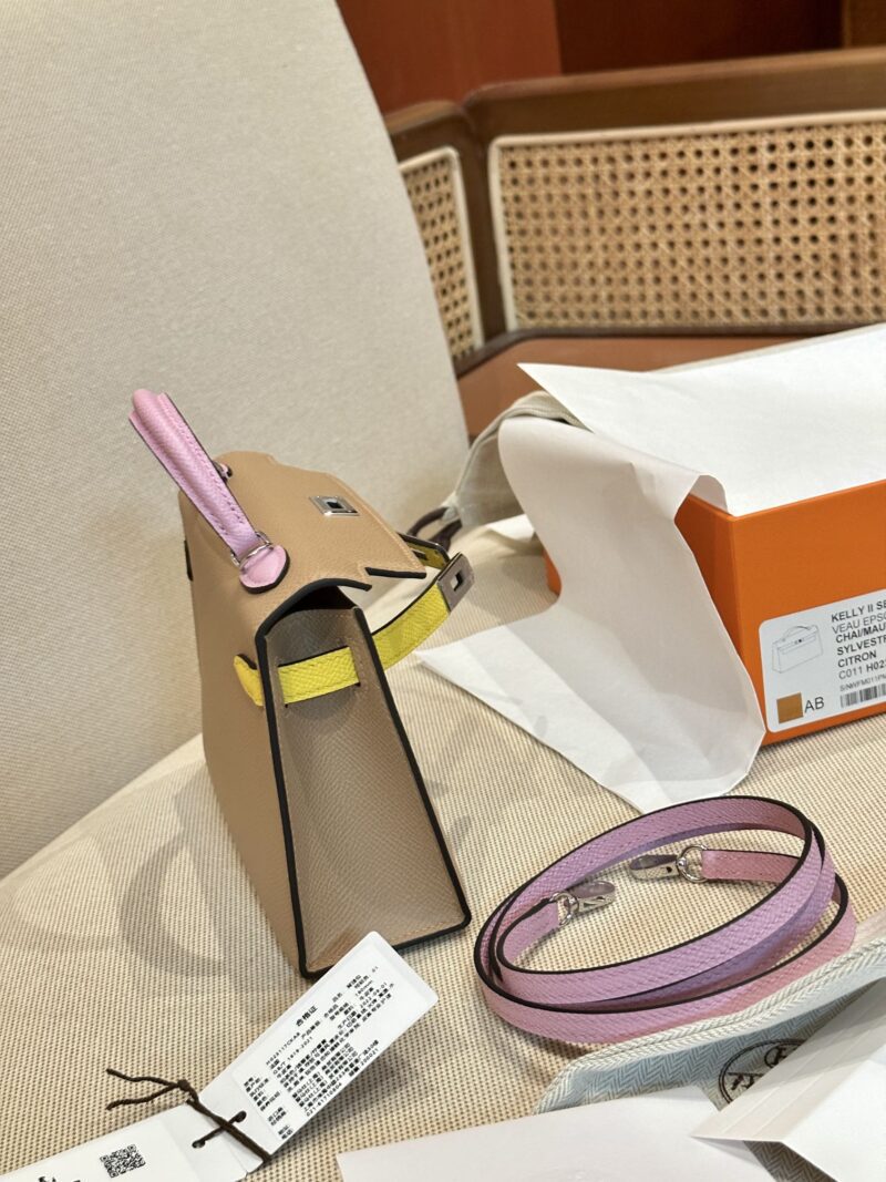 Hermès Mini Kelly Epsom Chai & Mauve Sylvestre & Jaune Citron Silver Hardware - Image 6