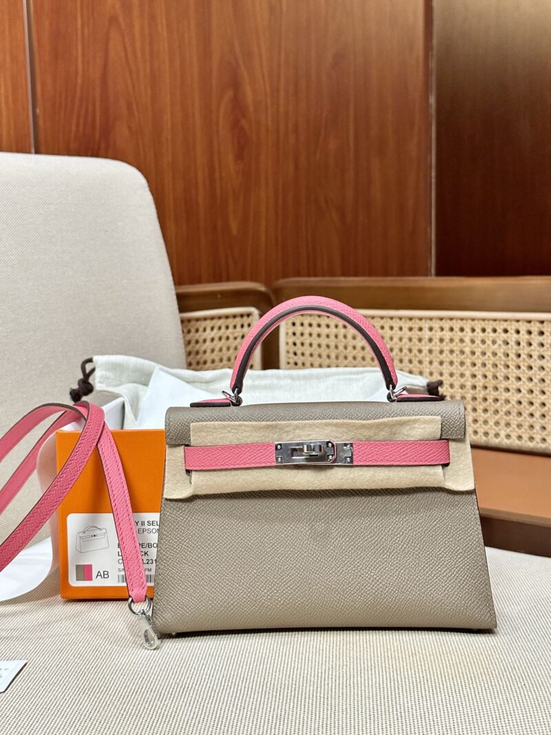 Hermès Mini Kelly Epsom Etoupe & Rose Azalee Silver Hardware - Image 2